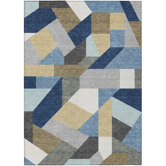 Navy Blue And Blue Geometric Washable Indoor Outdoor Area Rug Photo 4