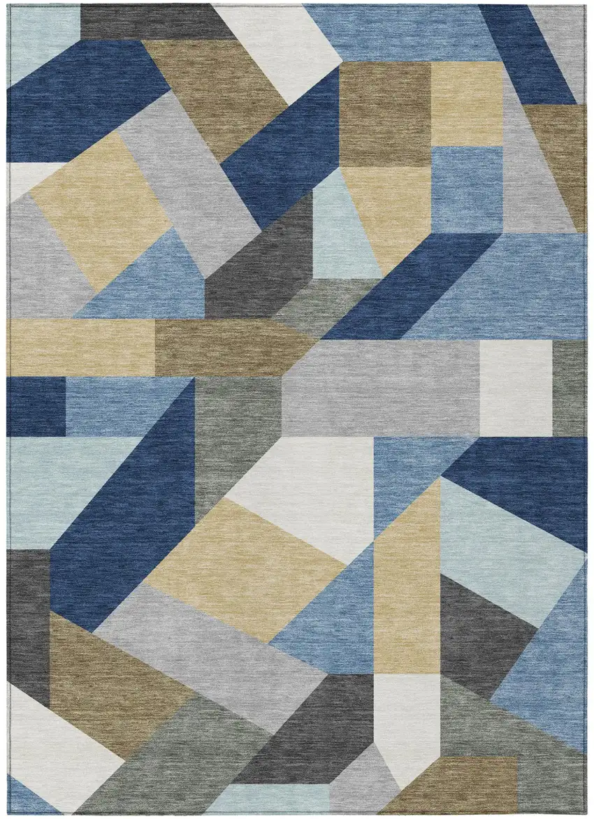 Navy Blue And Blue Geometric Washable Indoor Outdoor Area Rug Photo 4