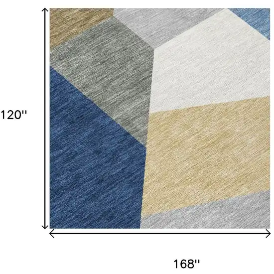 Navy Blue And Blue Geometric Washable Indoor Outdoor Area Rug Photo 6