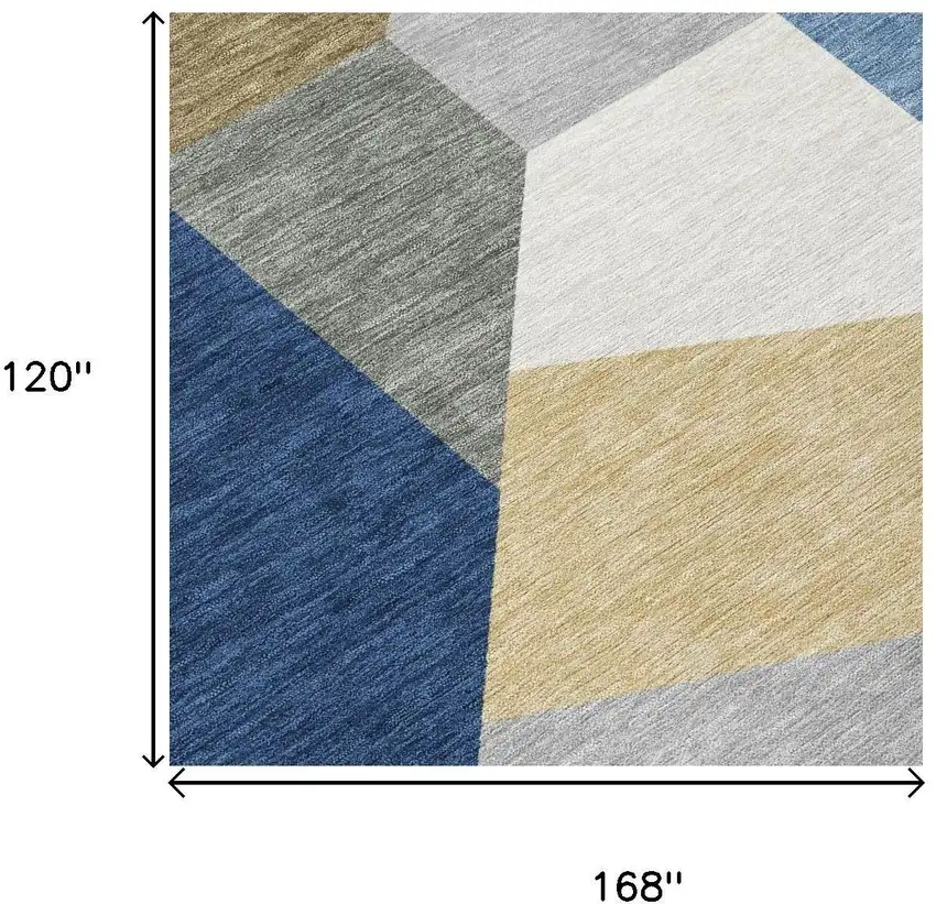 Navy Blue And Blue Geometric Washable Indoor Outdoor Area Rug Photo 6
