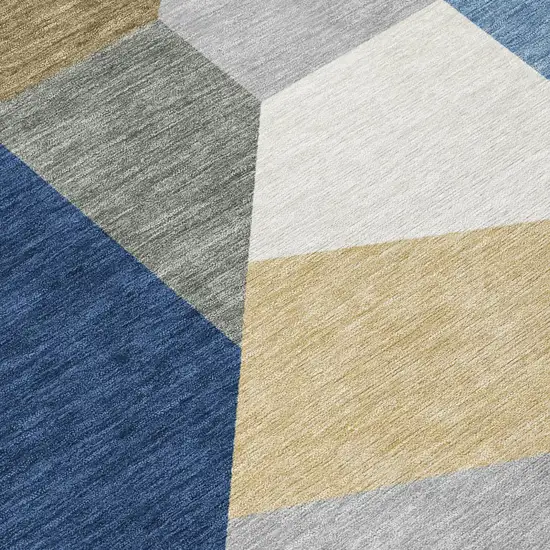 Navy Blue And Blue Geometric Washable Indoor Outdoor Area Rug Photo 1