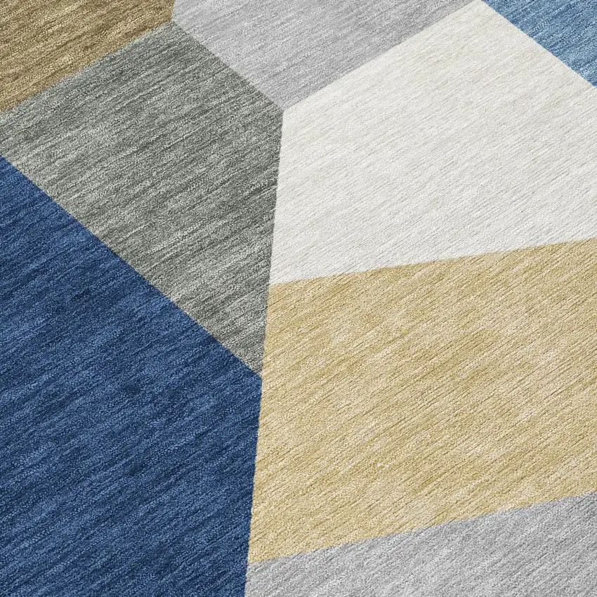 Navy Blue And Blue Geometric Washable Indoor Outdoor Area Rug Photo 1