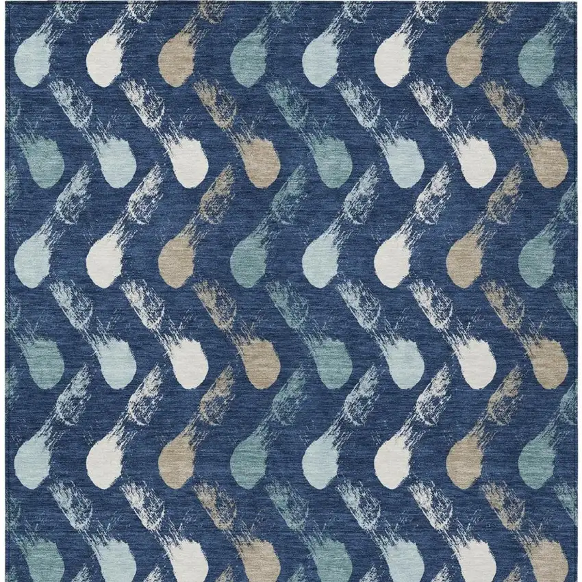 Navy Blue And Blue Geometric Washable Indoor Outdoor Area Rug Photo 4