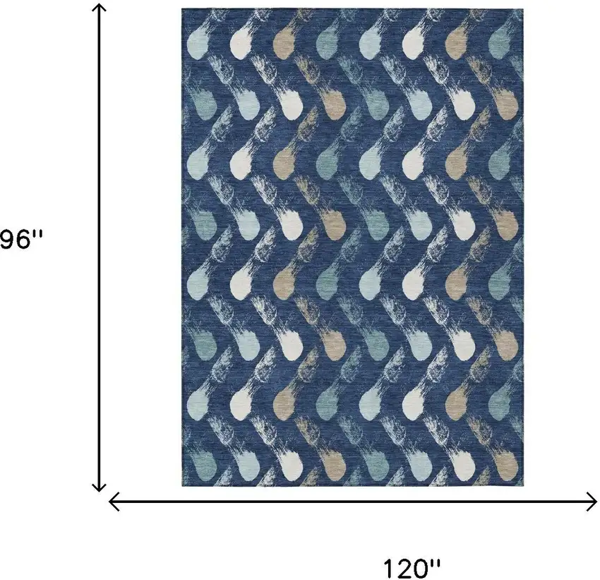 Navy Blue And Blue Geometric Washable Indoor Outdoor Area Rug Photo 6