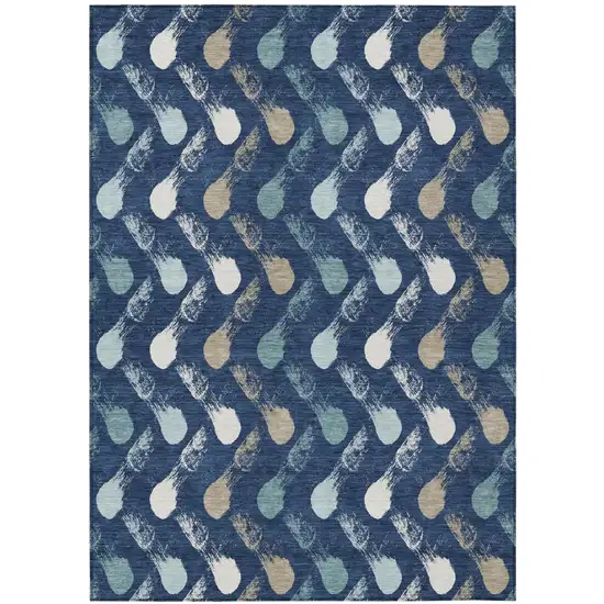 Navy Blue And Blue Geometric Washable Indoor Outdoor Area Rug Photo 1