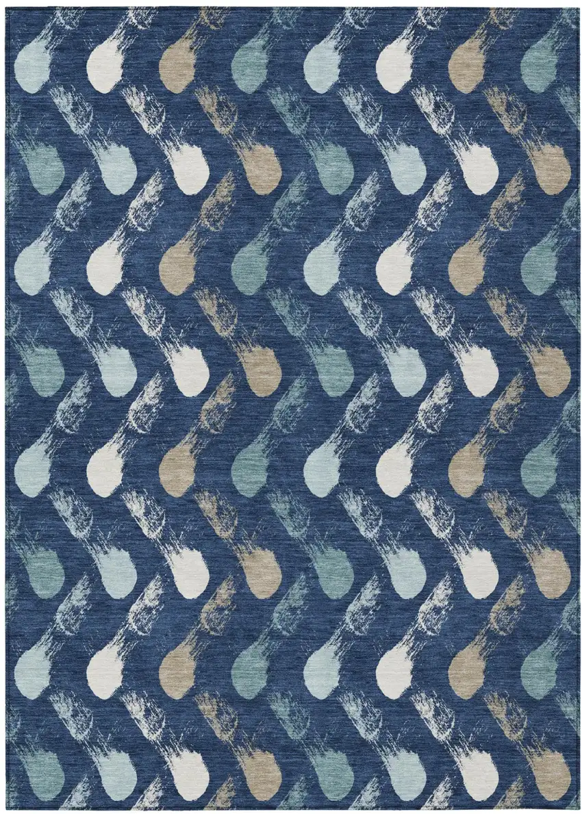 Navy Blue And Blue Geometric Washable Indoor Outdoor Area Rug Photo 1
