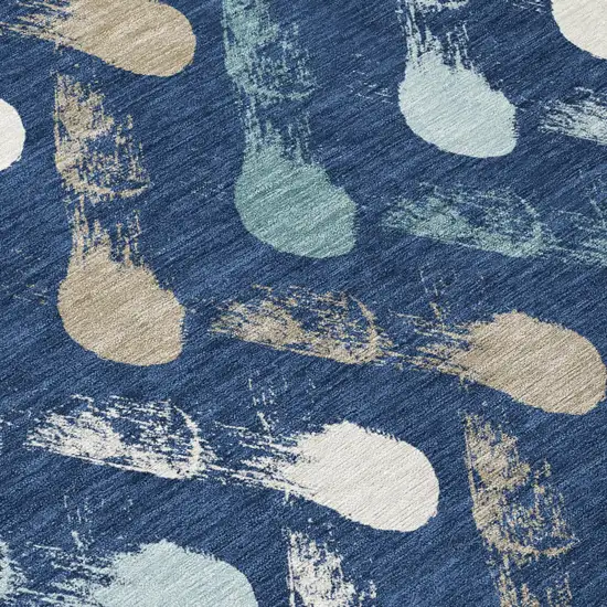 Navy Blue And Blue Geometric Washable Indoor Outdoor Area Rug Photo 5
