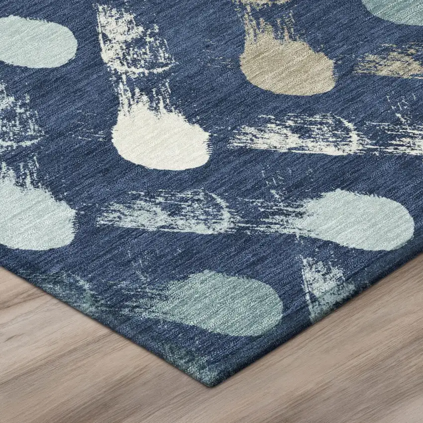 Navy Blue And Blue Geometric Washable Indoor Outdoor Area Rug Photo 4