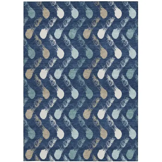 Navy Blue And Blue Geometric Washable Indoor Outdoor Area Rug Photo 3