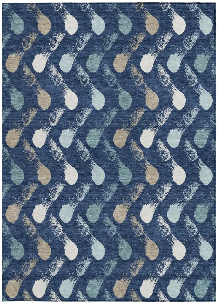 Navy Blue And Blue Geometric Washable Indoor Outdoor Area Rug Photo 3