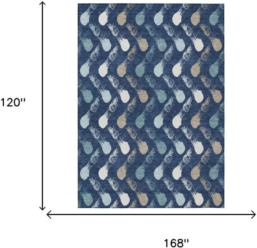 Navy Blue And Blue Geometric Washable Indoor Outdoor Area Rug Photo 6