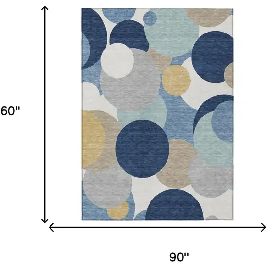 Navy Blue And Blue Geometric Washable Indoor Outdoor Area Rug Photo 4
