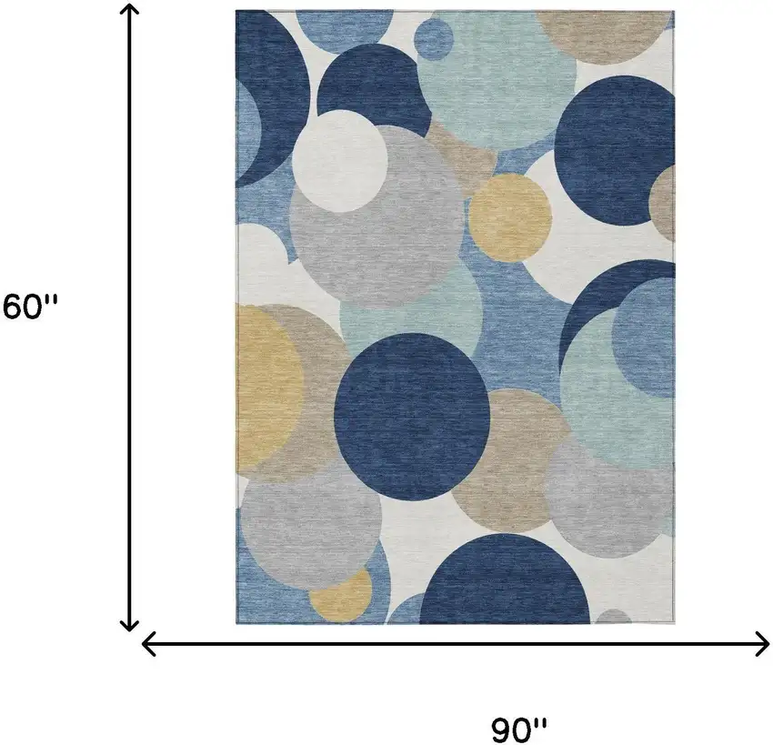 Navy Blue And Blue Geometric Washable Indoor Outdoor Area Rug Photo 4