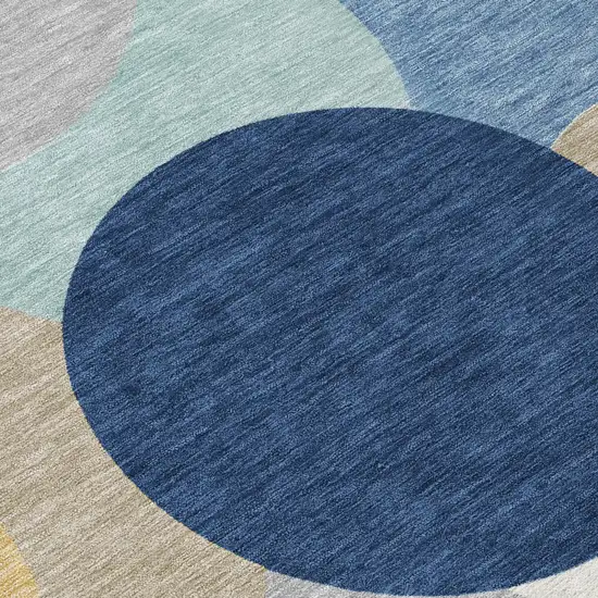 Navy Blue And Blue Geometric Washable Indoor Outdoor Area Rug Photo 2