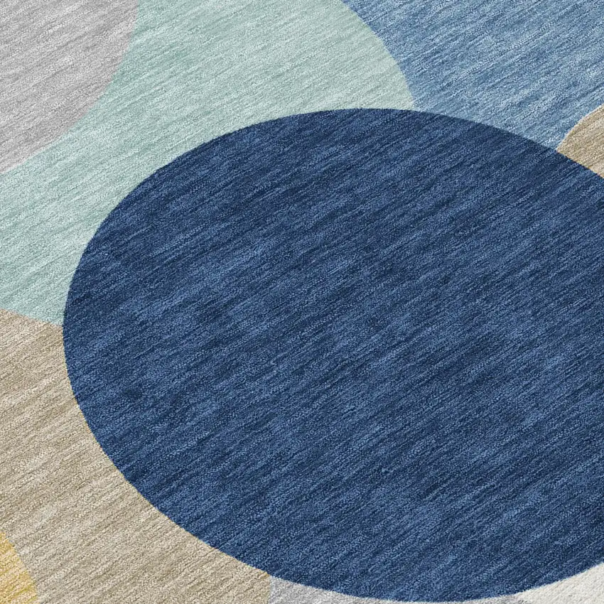 Navy Blue And Blue Geometric Washable Indoor Outdoor Area Rug Photo 2