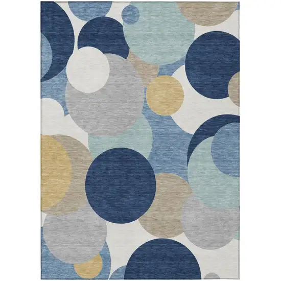 Navy Blue And Blue Geometric Washable Indoor Outdoor Area Rug Photo 1