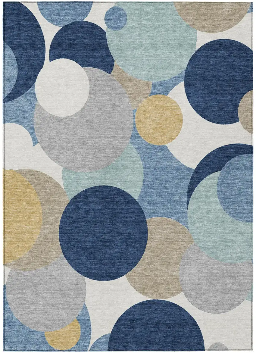 Navy Blue And Blue Geometric Washable Indoor Outdoor Area Rug Photo 1