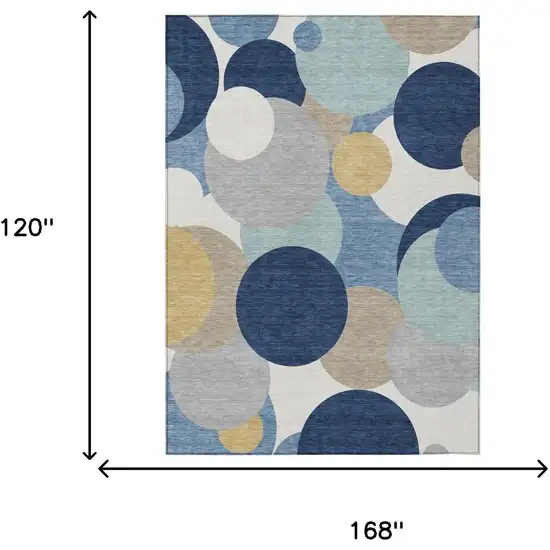 Navy Blue And Blue Geometric Washable Indoor Outdoor Area Rug Photo 4