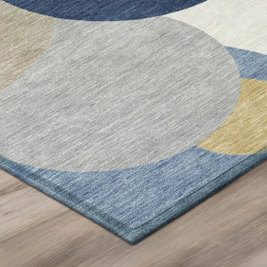 Navy Blue And Blue Geometric Washable Indoor Outdoor Area Rug Photo 3