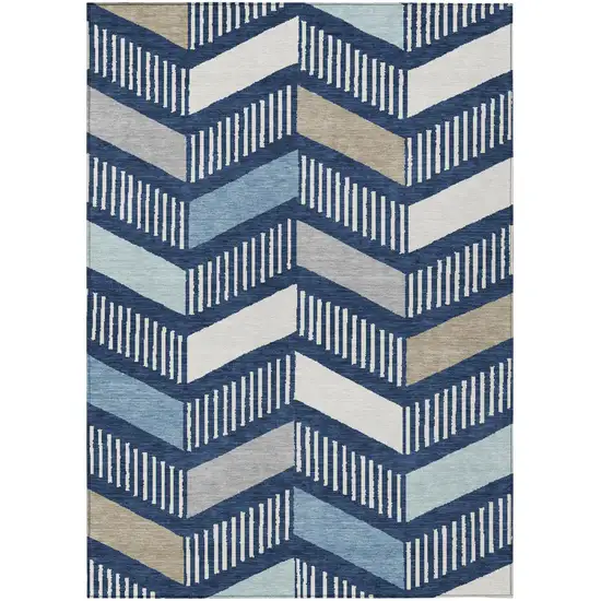 Navy Blue And Blue Geometric Washable Indoor Outdoor Area Rug Photo 1