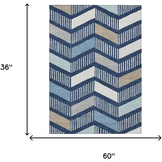 Navy Blue And Blue Geometric Washable Indoor Outdoor Area Rug Photo 6