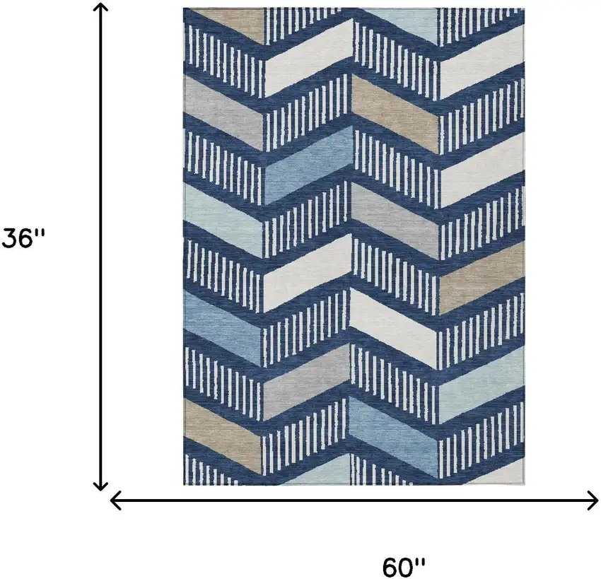 Navy Blue And Blue Geometric Washable Indoor Outdoor Area Rug Photo 6