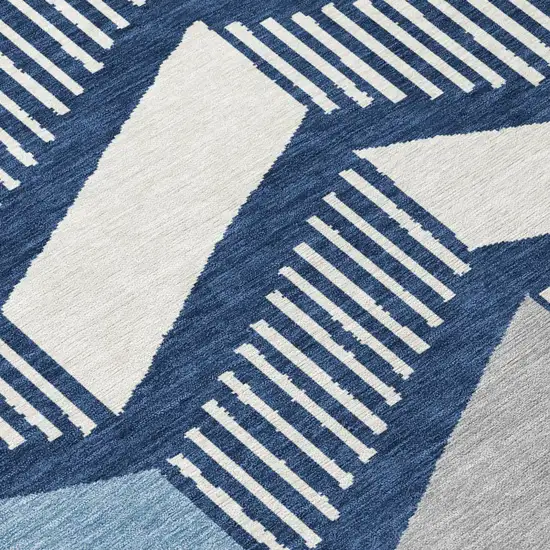 Navy Blue And Blue Geometric Washable Indoor Outdoor Area Rug Photo 5