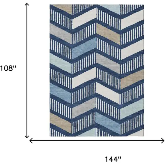 Navy Blue And Blue Geometric Washable Indoor Outdoor Area Rug Photo 6