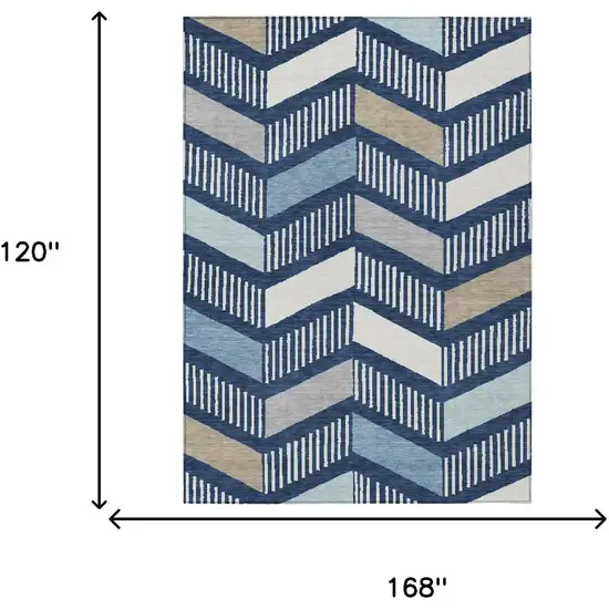 Navy Blue And Blue Geometric Washable Indoor Outdoor Area Rug Photo 6