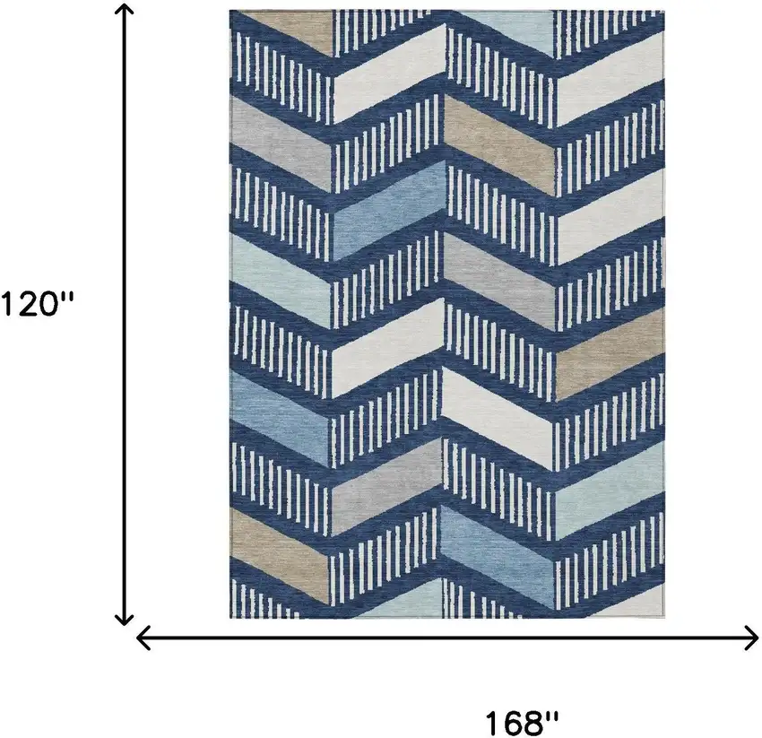 Navy Blue And Blue Geometric Washable Indoor Outdoor Area Rug Photo 6