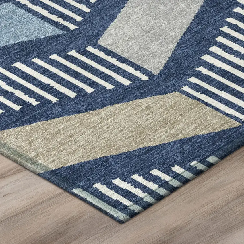 Navy Blue And Blue Geometric Washable Indoor Outdoor Area Rug Photo 4
