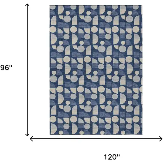 Navy Blue And Blue Geometric Washable Indoor Outdoor Area Rug Photo 6