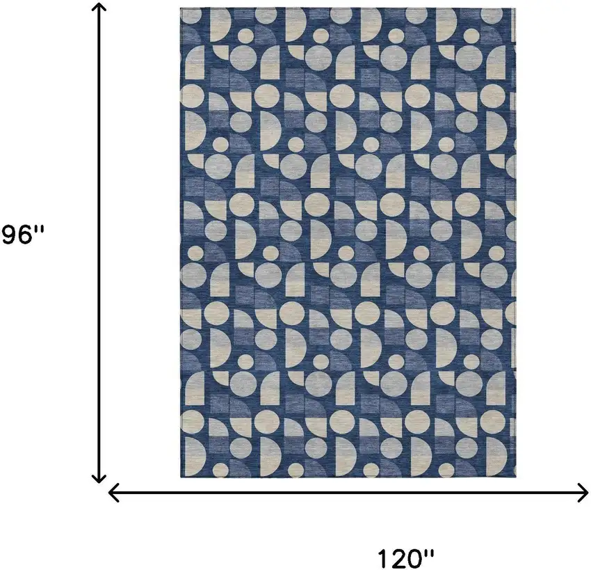 Navy Blue And Blue Geometric Washable Indoor Outdoor Area Rug Photo 6