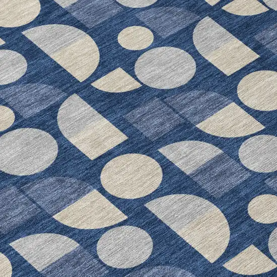 Navy Blue And Blue Geometric Washable Indoor Outdoor Area Rug Photo 5
