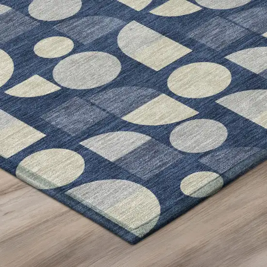 Navy Blue And Blue Geometric Washable Indoor Outdoor Area Rug Photo 4