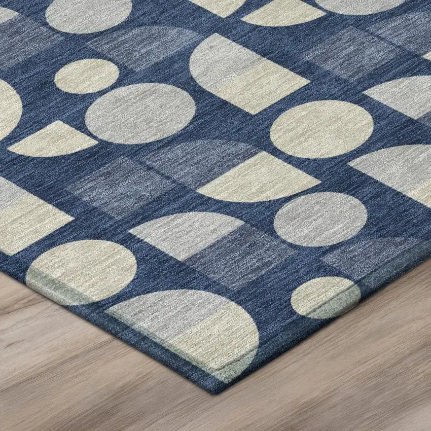 Navy Blue And Blue Geometric Washable Indoor Outdoor Area Rug Photo 4