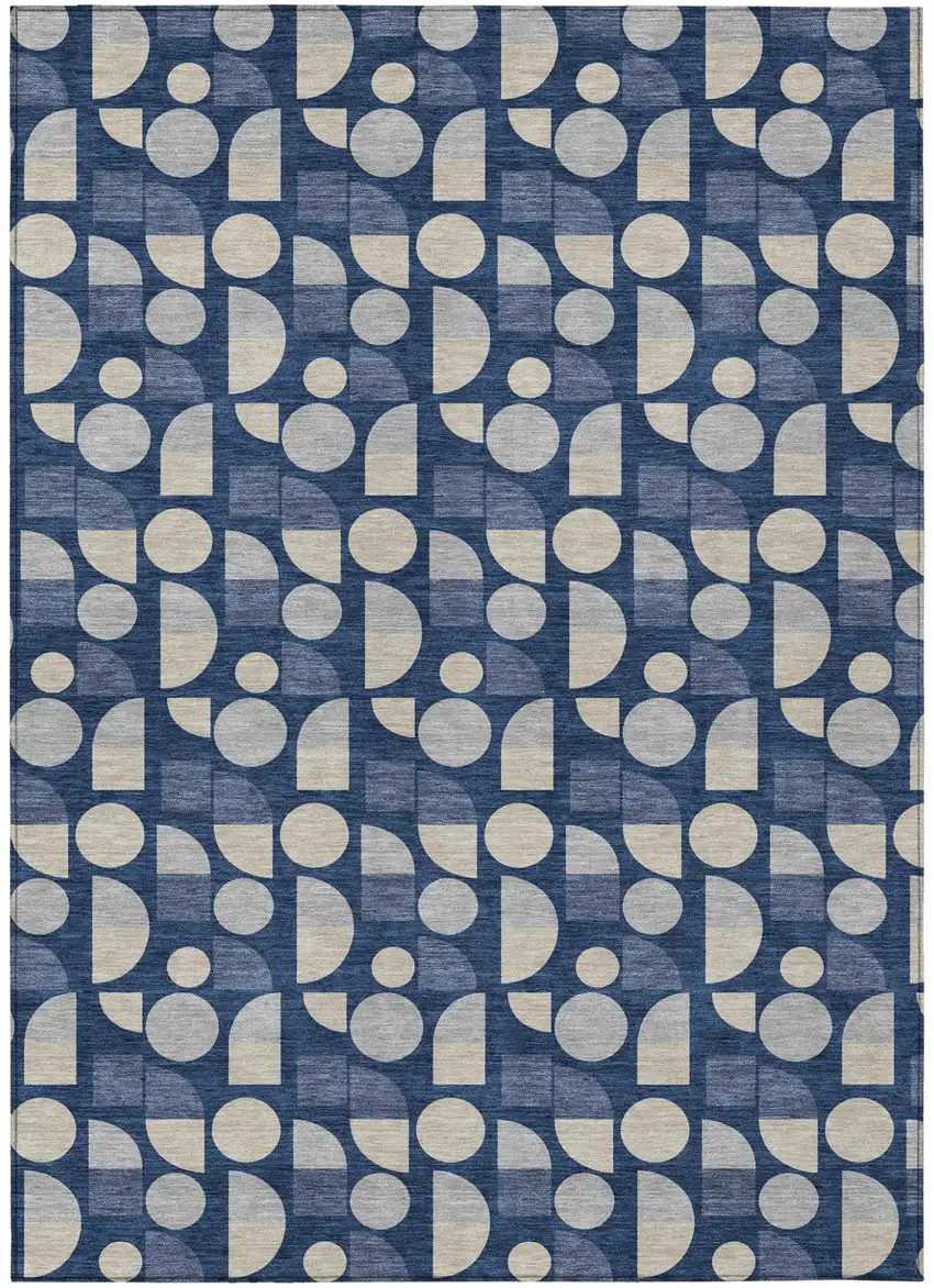 Navy Blue And Blue Geometric Washable Indoor Outdoor Area Rug Photo 2