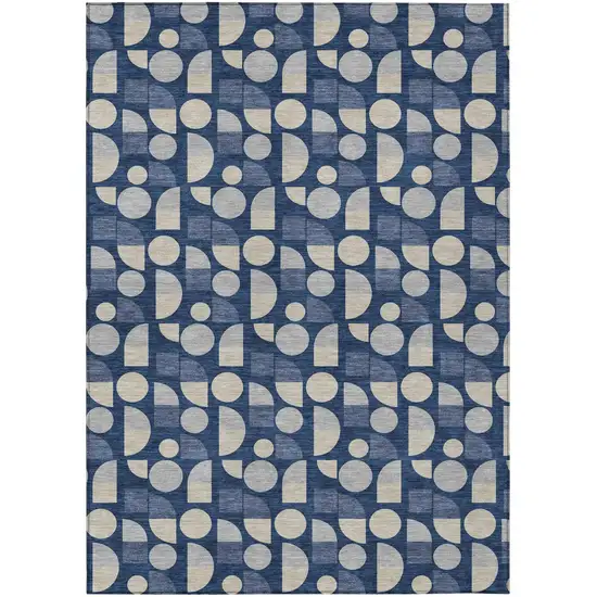 Navy Blue And Blue Geometric Washable Indoor Outdoor Area Rug Photo 2