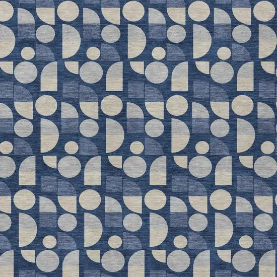 Navy Blue And Blue Geometric Washable Indoor Outdoor Area Rug Photo 1
