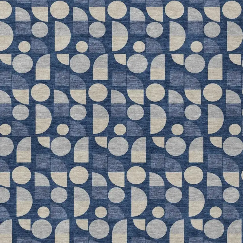 Navy Blue And Blue Geometric Washable Indoor Outdoor Area Rug Photo 1