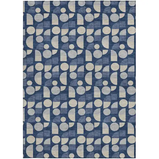 Navy Blue And Blue Geometric Washable Indoor Outdoor Area Rug Photo 3