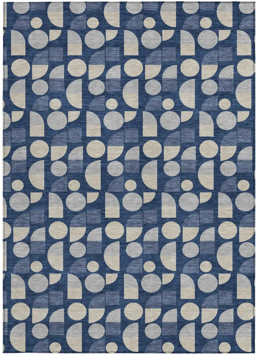 Navy Blue And Blue Geometric Washable Indoor Outdoor Area Rug Photo 3