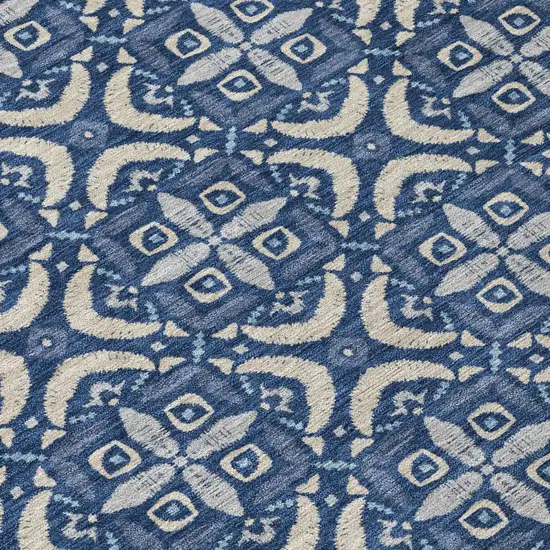 Navy Blue And Blue Geometric Washable Indoor Outdoor Area Rug Photo 5