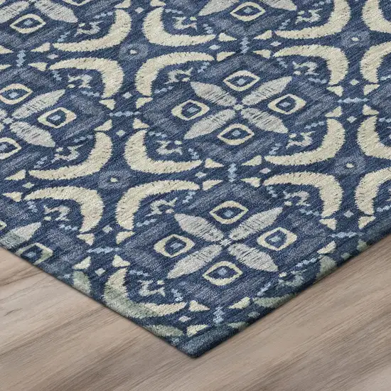 Navy Blue And Blue Geometric Washable Indoor Outdoor Area Rug Photo 4
