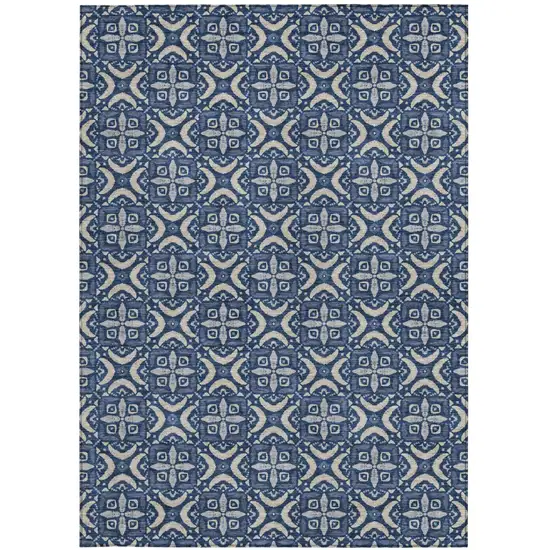 Navy Blue And Blue Geometric Washable Indoor Outdoor Area Rug Photo 3