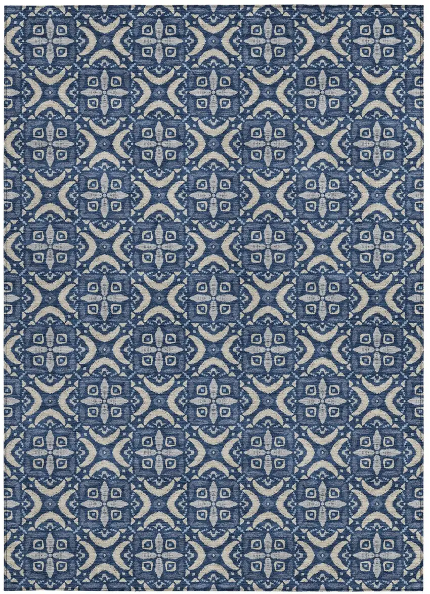 Navy Blue And Blue Geometric Washable Indoor Outdoor Area Rug Photo 3