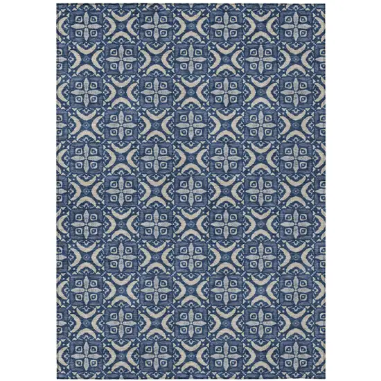 Navy Blue And Blue Geometric Washable Indoor Outdoor Area Rug Photo 2