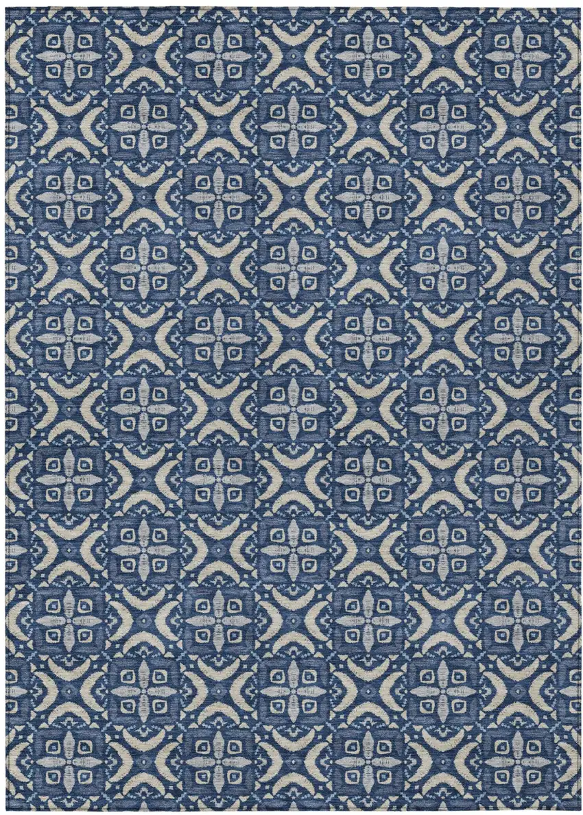 Navy Blue And Blue Geometric Washable Indoor Outdoor Area Rug Photo 1