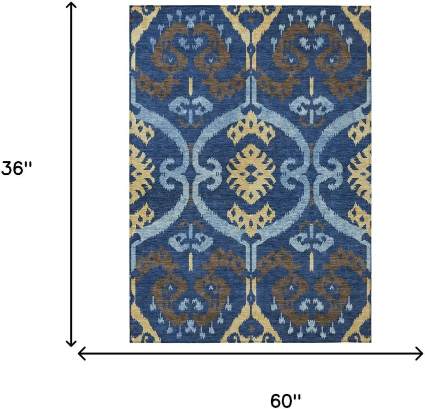 Navy Blue And Blue Ikat Washable Indoor Outdoor Area Rug Photo 6
