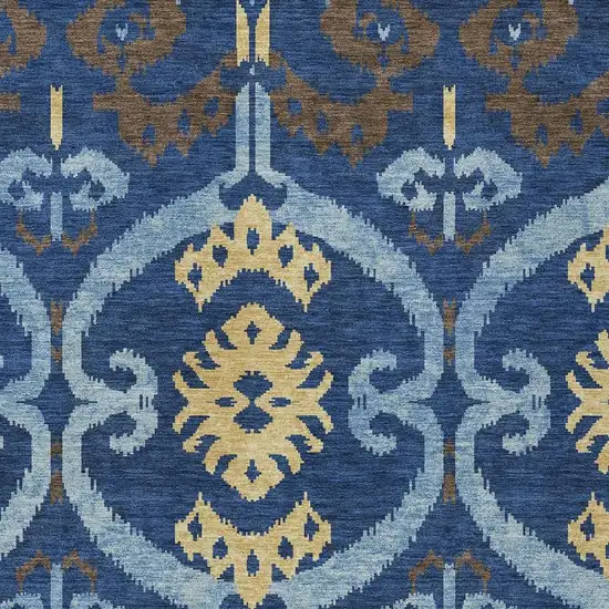 Navy Blue And Blue Ikat Washable Indoor Outdoor Area Rug Photo 2